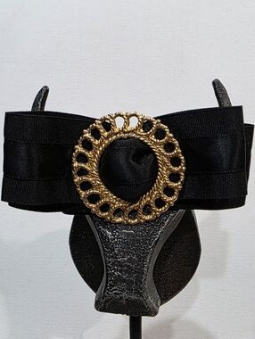 VTG 80s Ginnie Johansen Black Grosgrain Bow Barrette Gold Filigree Made France